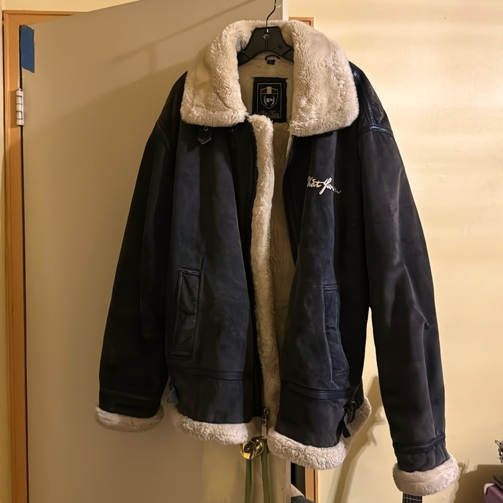 Men’s Vintage Black Suede Shearling Heavy Aviator